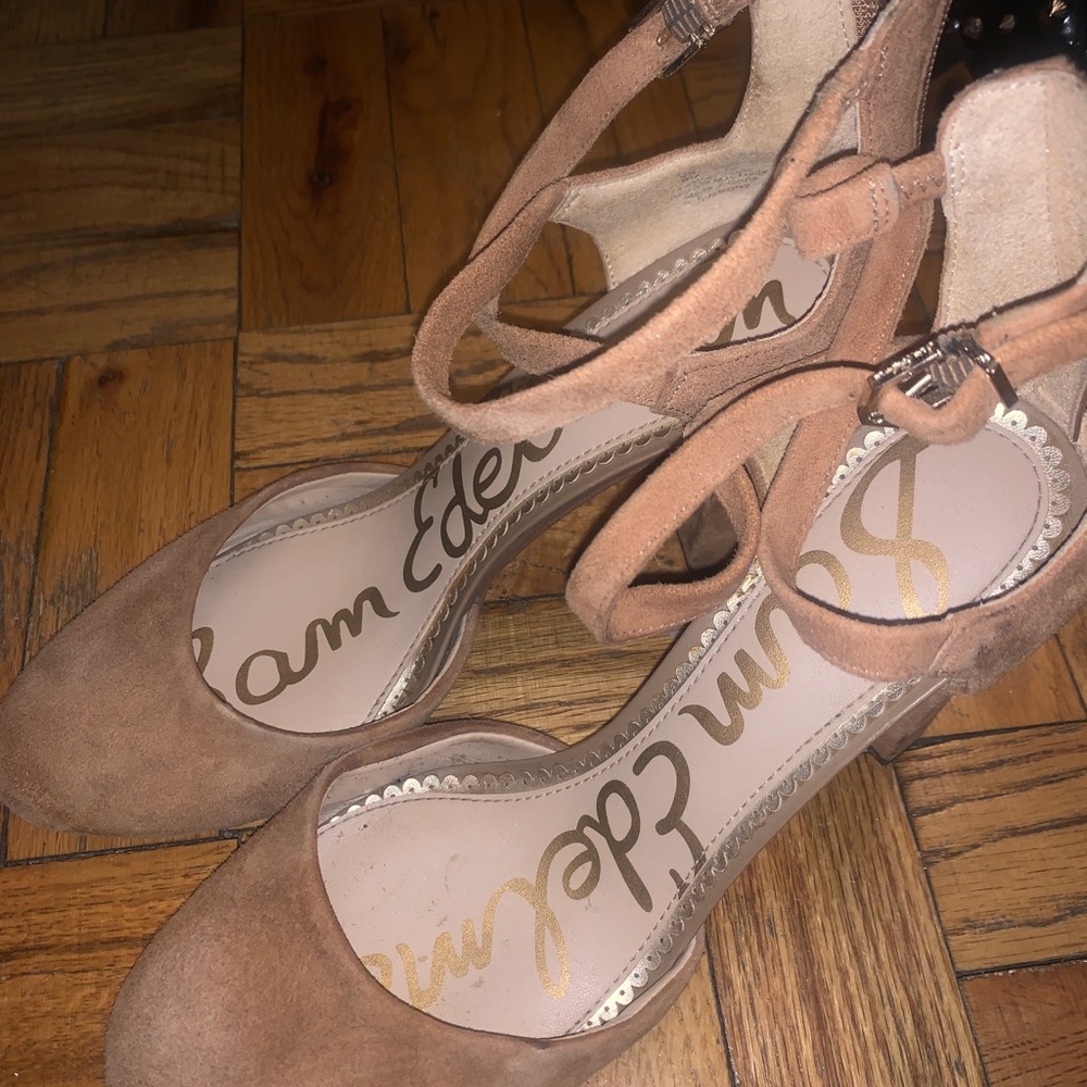 Sam Edelman Camel Suede Round Toe Block Heels. - image 3
